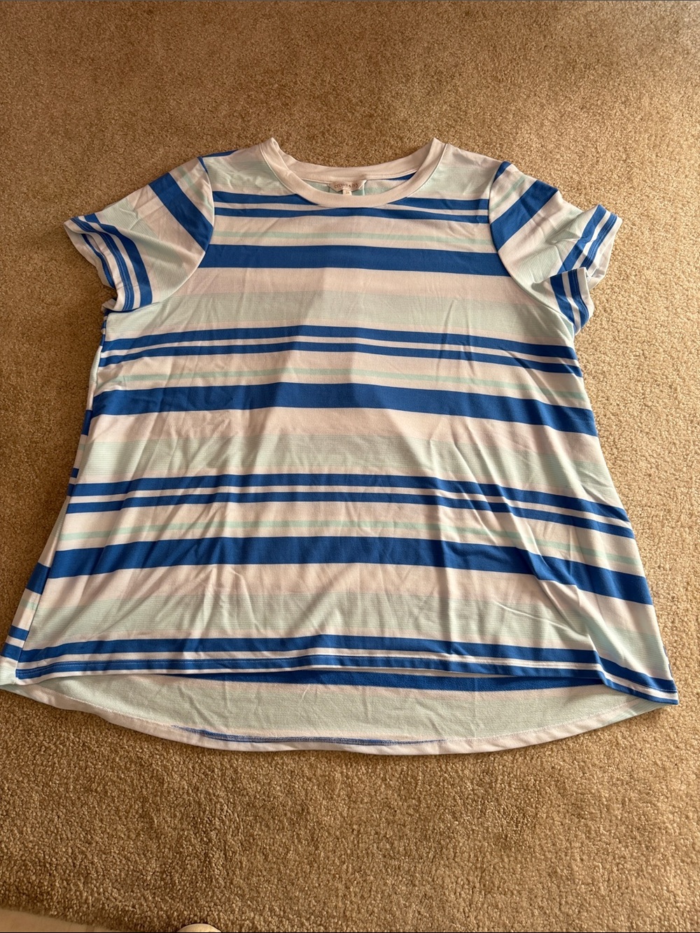 crown & ivy Blue, White and Light Pink Striped Short Sleeve Tee